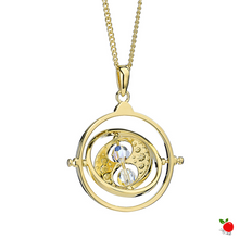Load image into Gallery viewer, Harry Potter Time Turner Sterling Silver, Gold Plated Necklace embellished with Crystals - Poisoned Apple UK
