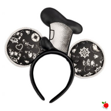 Load image into Gallery viewer, Loungefly Disney Mickey Steamboat Willie Applique Hat Rope Piping Headband Ears - Poisoned Apple UK