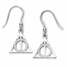 Load image into Gallery viewer, Harry Potter Deathly Hallows Drop Earrings Embellished with Crystals in Sterling Silver - Poisoned Apple UK
