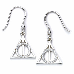 Harry Potter Deathly Hallows Drop Earrings Embellished with Crystals in Sterling Silver - Poisoned Apple UK