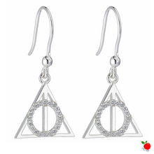 Load image into Gallery viewer, Harry Potter Deathly Hallows Drop Earrings Embellished with Crystals in Sterling Silver - Poisoned Apple UK