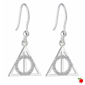 Harry Potter Deathly Hallows Drop Earrings Embellished with Crystals in Sterling Silver - Poisoned Apple UK
