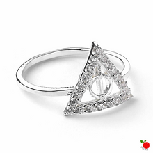 Load image into Gallery viewer, Harry Potter Deathly Hallows Ring Embellished with Crystals in Sterling Silver - Poisoned Apple UK

