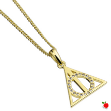 Load image into Gallery viewer, Harry Potter Deathly Hallows Sterling Silver, Gold Plated Necklace with Swarovski Crystals LE 1000 - Poisoned Apple UK
