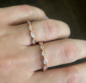 Pave Ring with Oval Zircon in Rose Gold Plated Silver