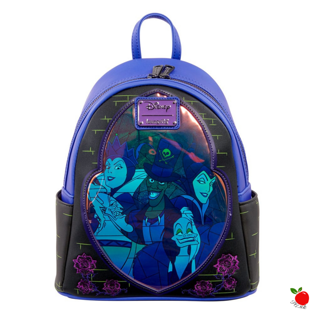 Loungefly Disney Villains Stained Glass Mini Backpack Glow in the Dark
