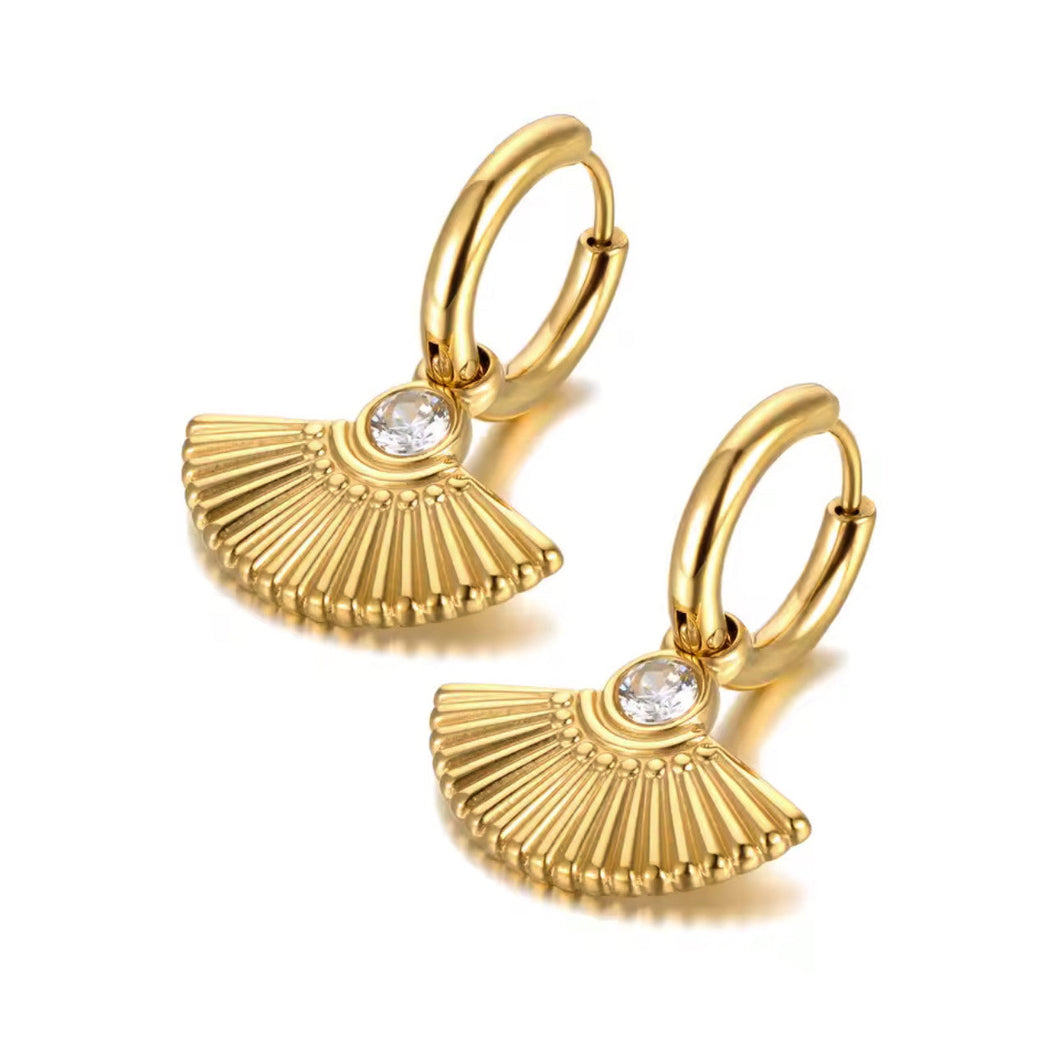 Hanna Luxe 18k Gold Plated Fan Clear Jewel Huggie Hoop Earrings