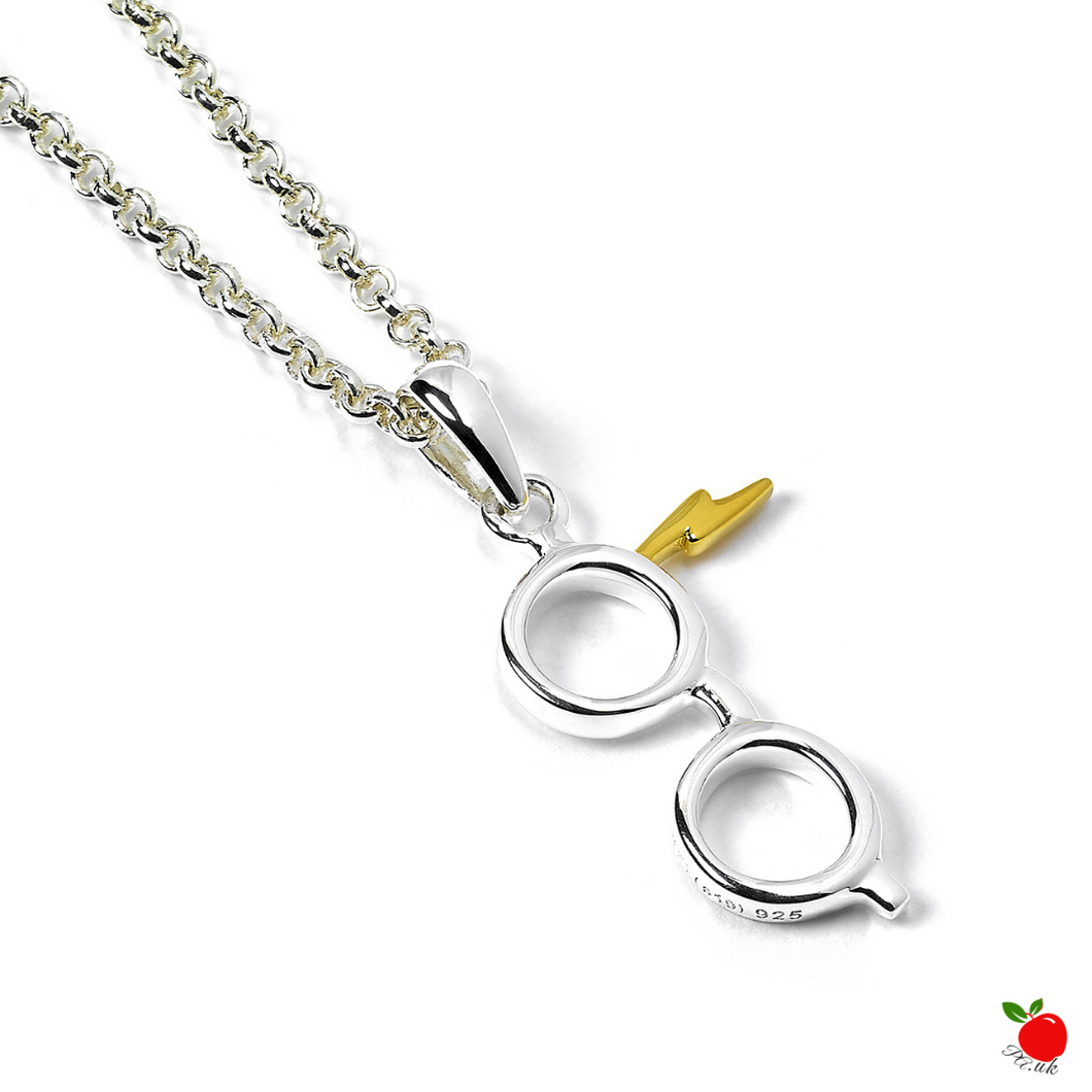 Harry Potter Lightning Bolt Glasses Necklace in Sterling Silver