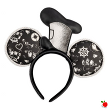 Load image into Gallery viewer, Loungefly Disney Mickey Steamboat Willie Applique Hat Rope Piping Headband Ears - Poisoned Apple UK
